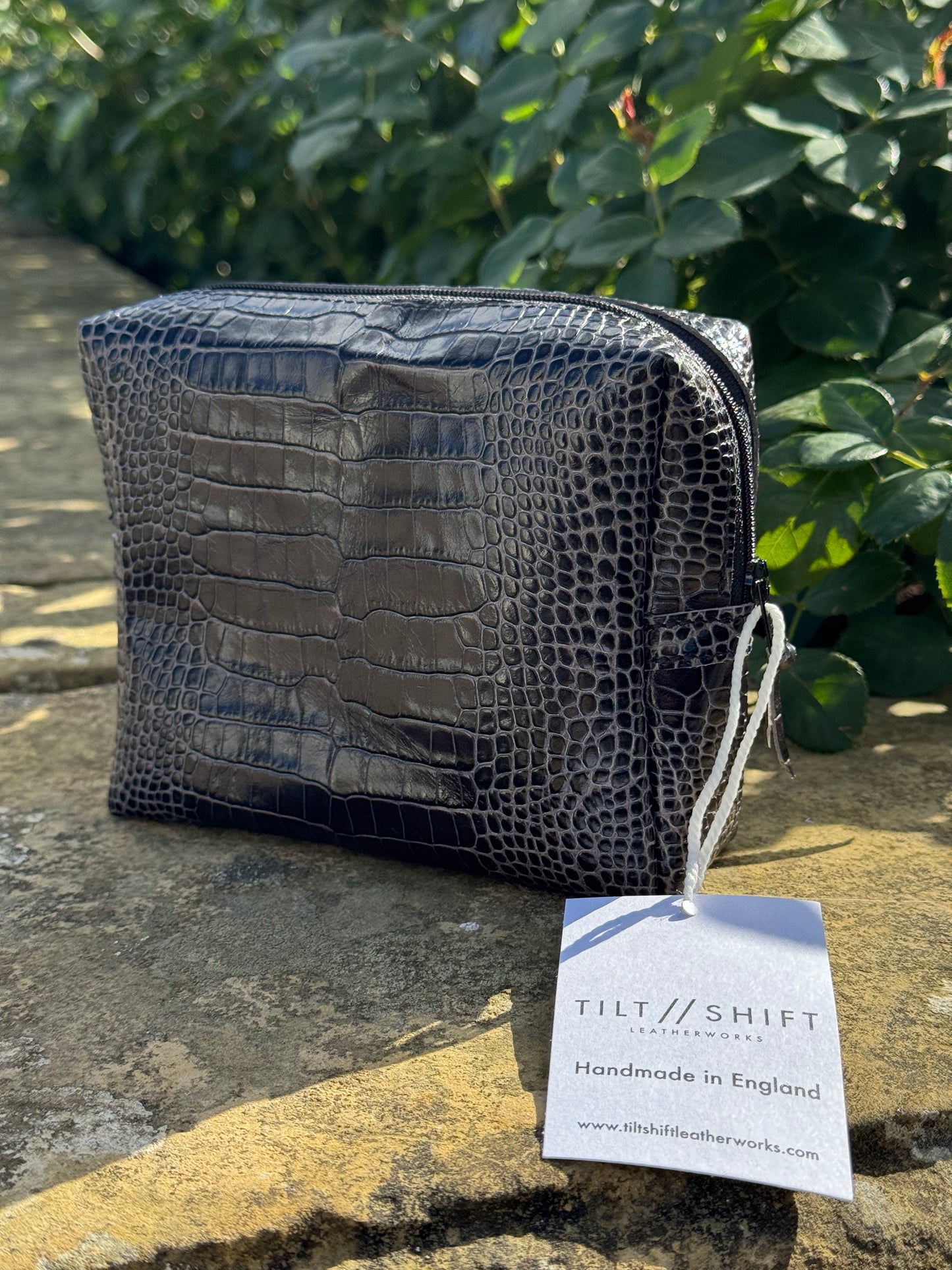 Black Croc Mini Leather Box Pouch