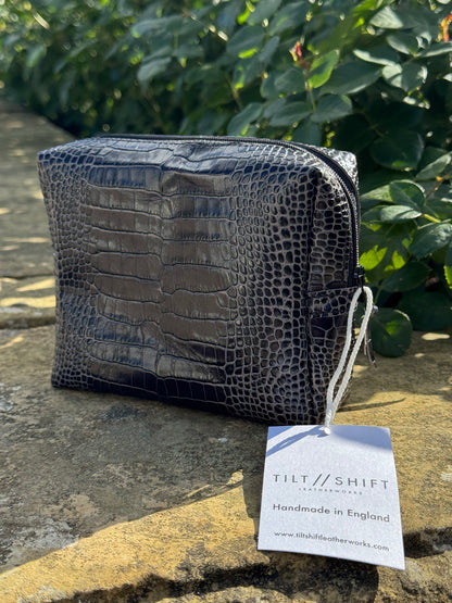 Black Croc Mini Leather Box Pouch