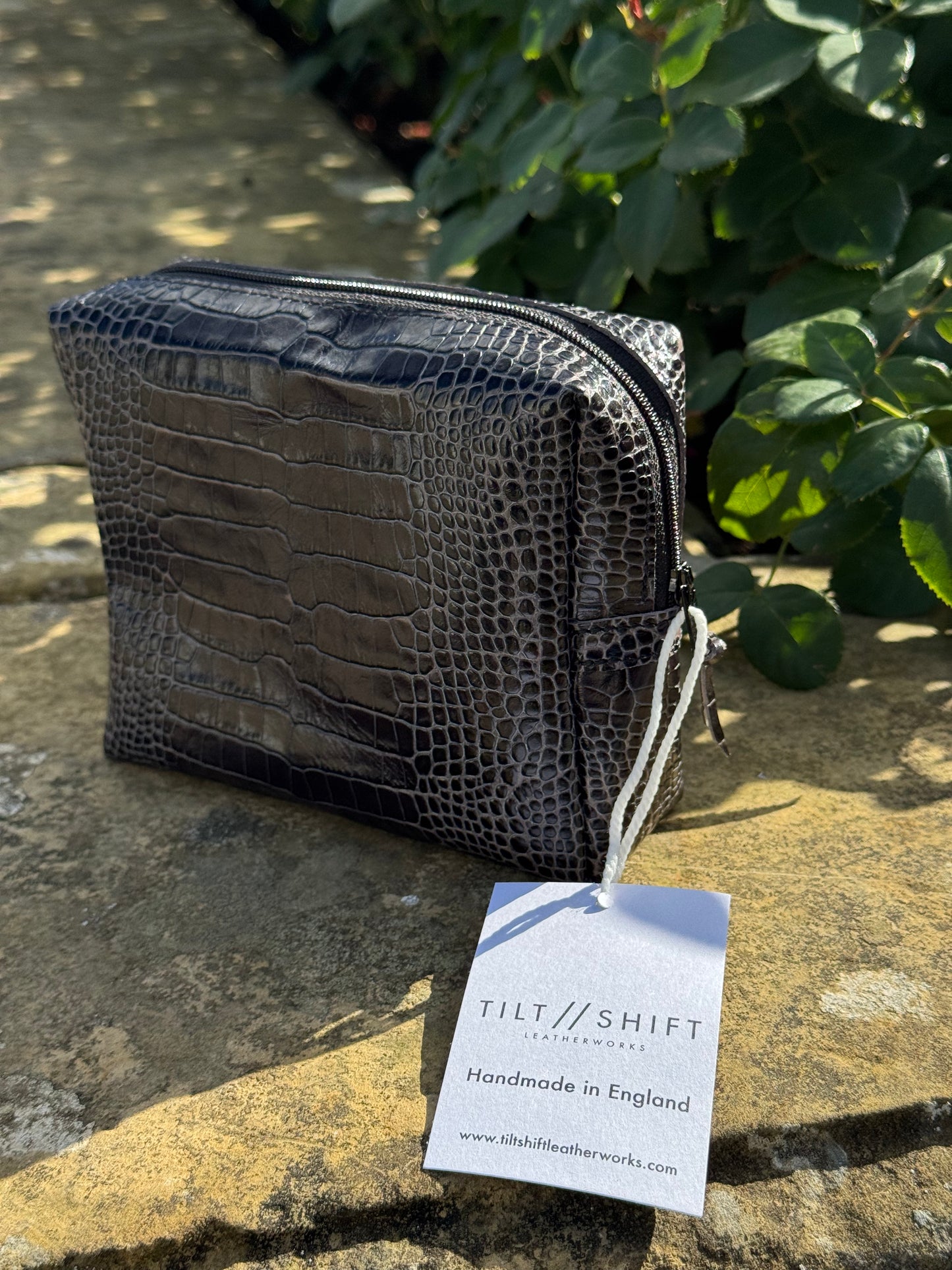 Black Croc Mini Leather Box Pouch