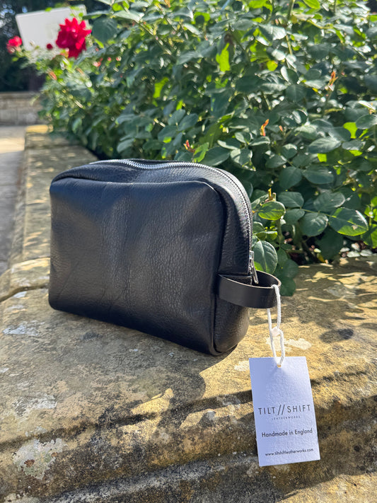 Black Leather Wash Bag