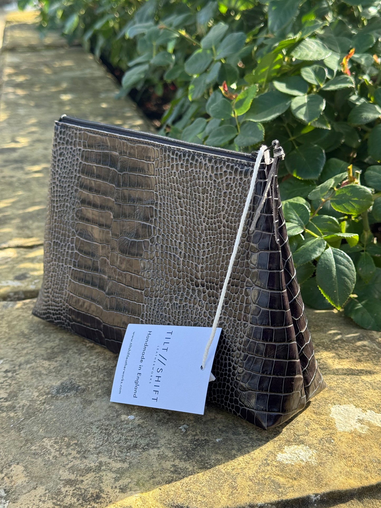 Black Croc Trapeze Leather Pouch