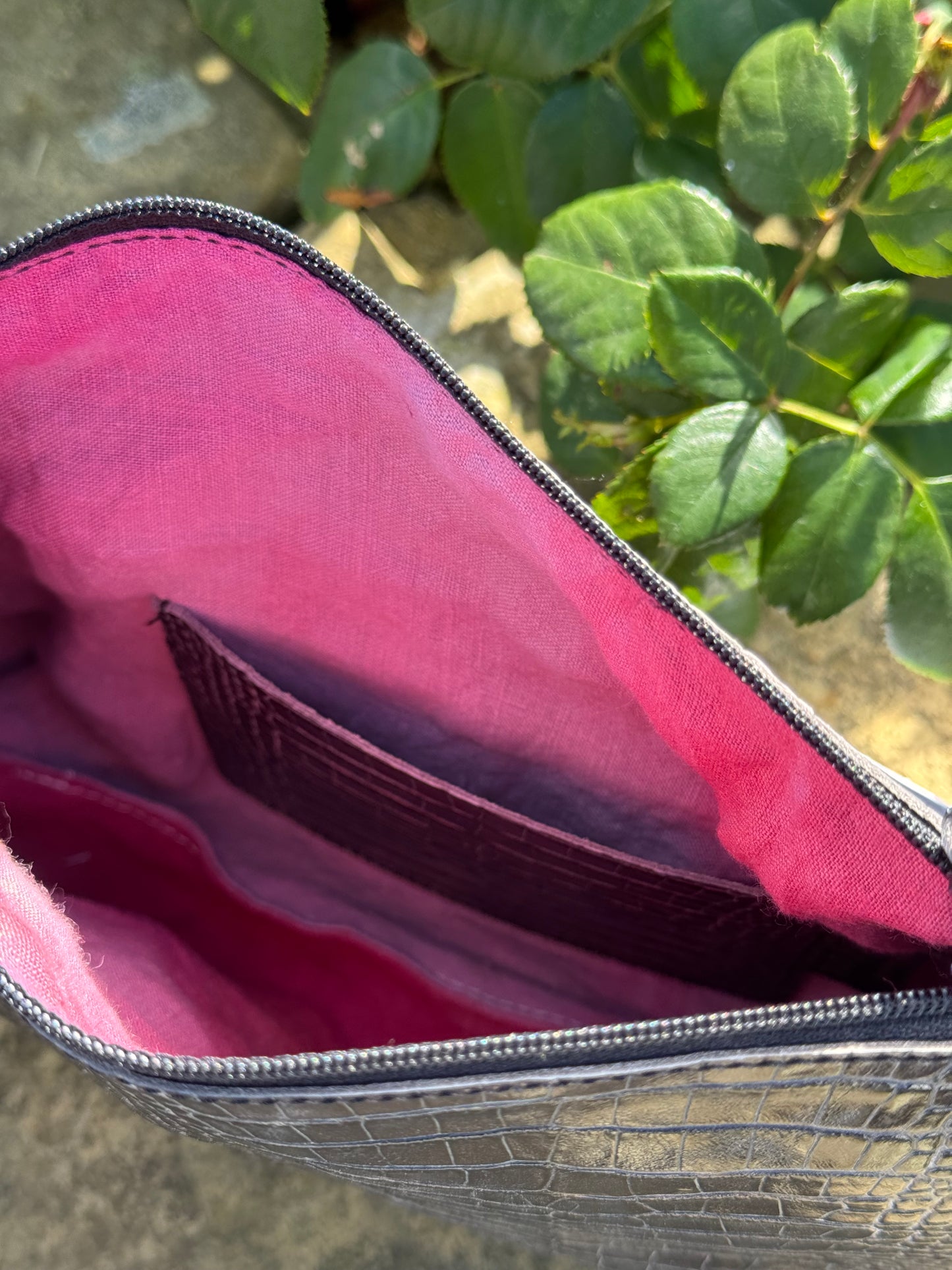 Black Croc Trapeze Leather Pouch