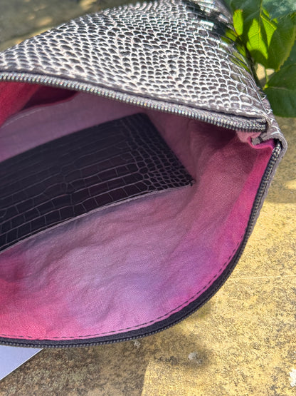 Black Croc Trapeze Leather Pouch
