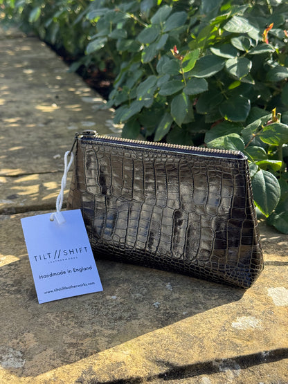 Black Croc Mini Trapeze Leather Pouch