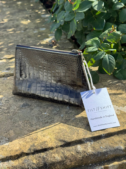 Black Croc Mini Trapeze Leather Pouch