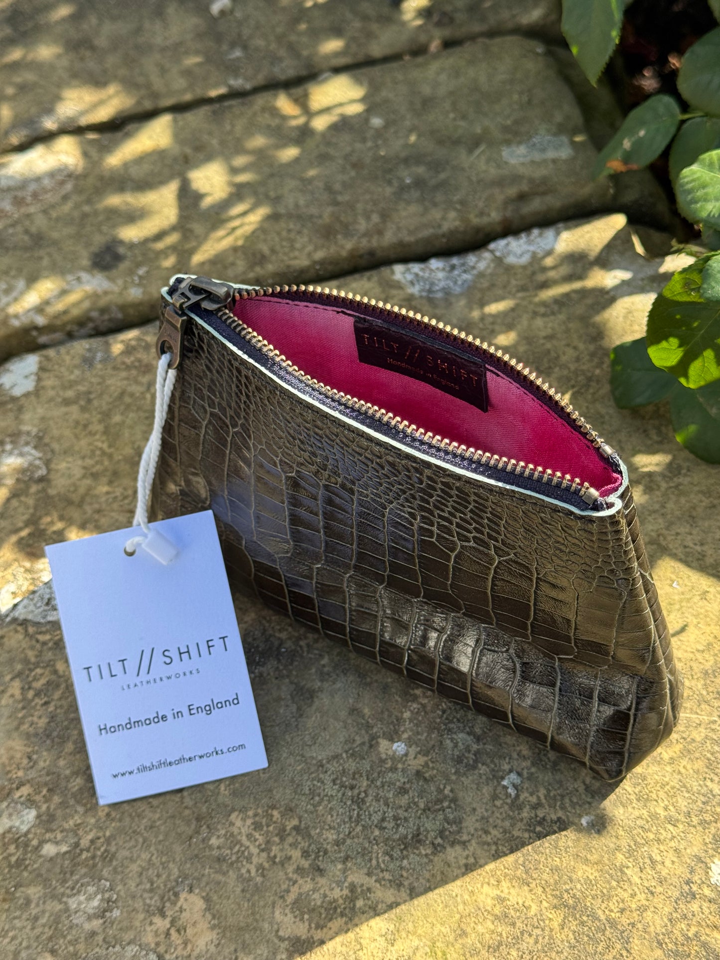 Black Croc Mini Trapeze Leather Pouch