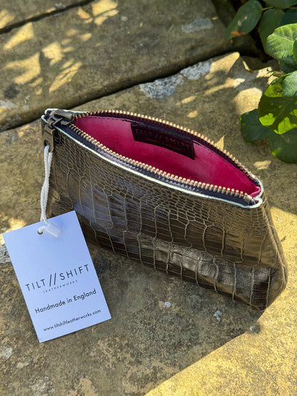 Black Croc Mini Trapeze Leather Pouch