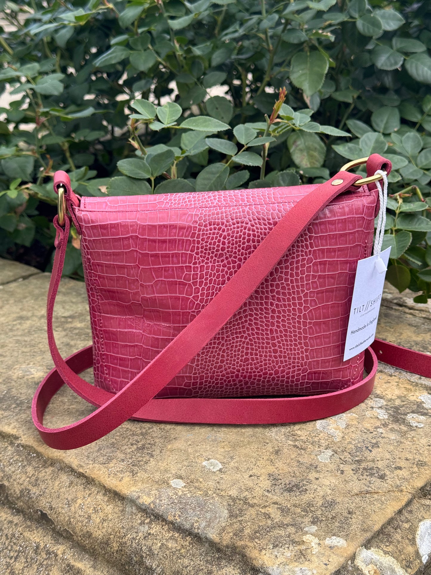 Pink Croc Small Leather Satchel Bag