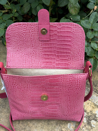 Pink Croc Small Leather Satchel Bag