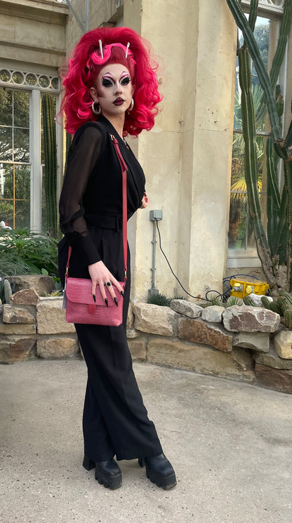 Pink Croc Small Leather Satchel Bag