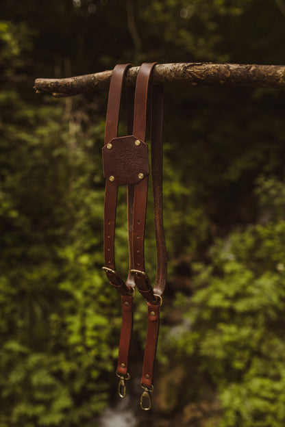 Black Leather Dual Camera Harness Strap - Dolomites