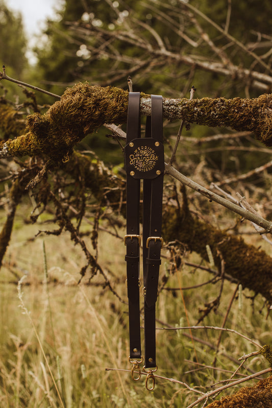 Black Leather Dual Camera Harness Strap - Dolomites