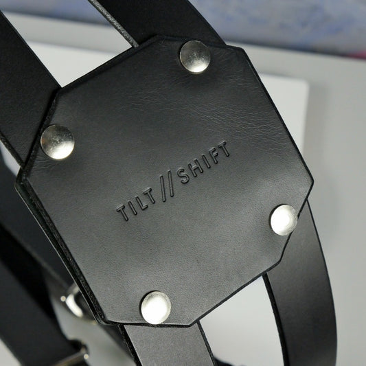 Black Leather Dual Camera Harness Strap - Dolomites image 0