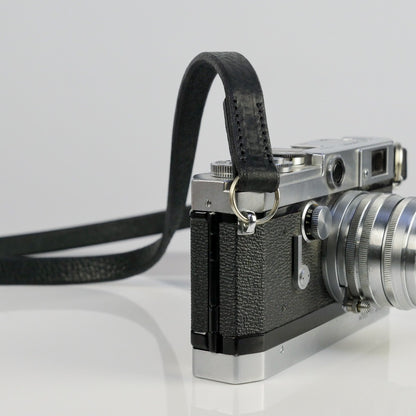 Slim Black Leather Camera Strap - Messel Stitched image 0