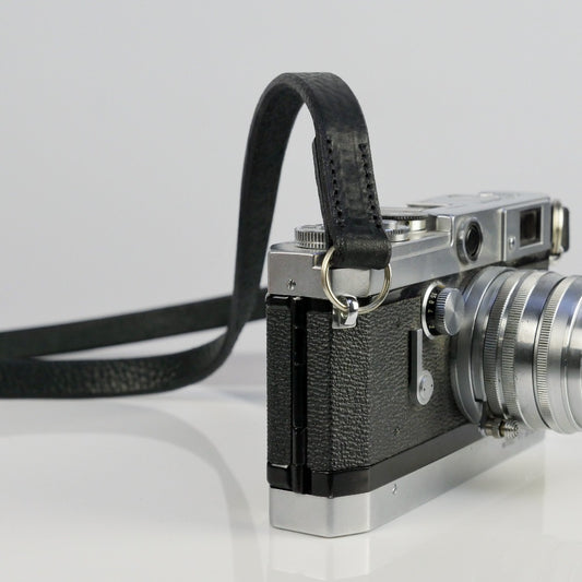 Slim Black Leather Camera Strap - Messel Stitched image 0