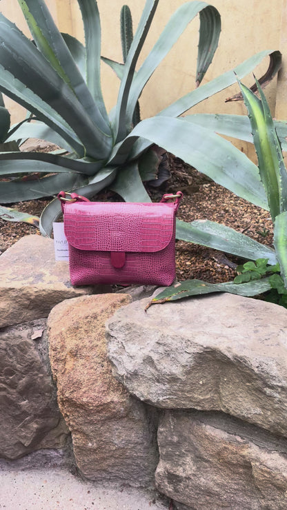 Pink Croc Small Leather Satchel Bag